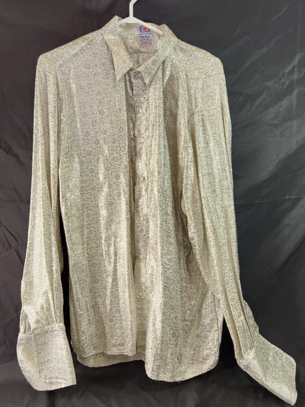 Vintage May Sun Custom Disco Shirt Silver Sparkly Mens Button Down Collared
